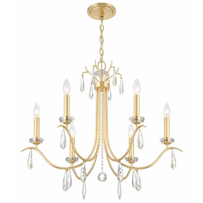 Lampadario a bracci in oro e cristallo