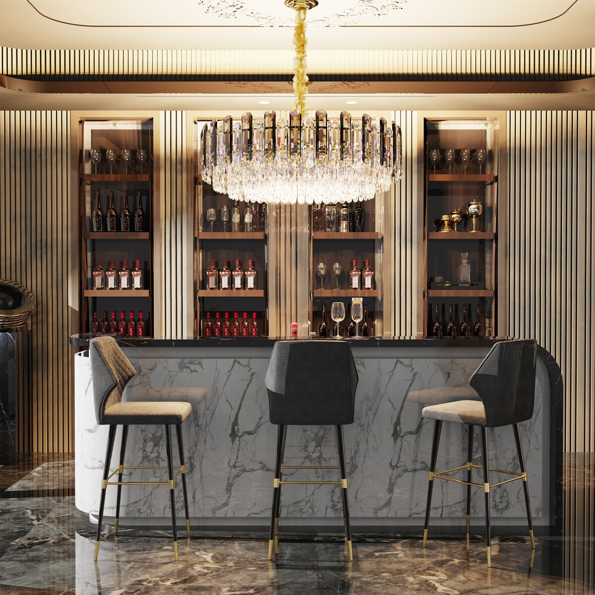 Lampadario da soffitto in cristallo brillante a strati rotondi con lampada a sospensione a 3 colori