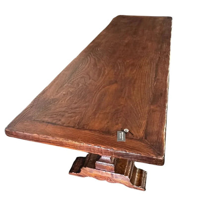 Tavolo da pranzo rustico lungo con piedistallo