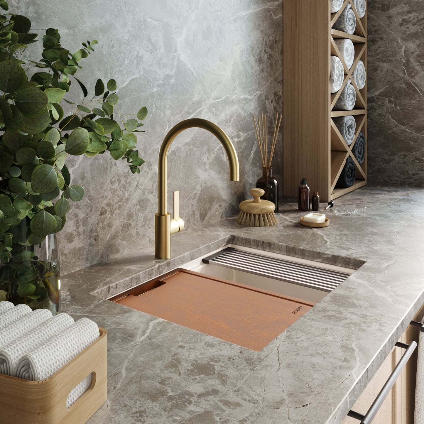 Ruvati epiRock Workstation da 25 pollici, lavello da lavanderia sottotop bianco caldo - RVG2321WB