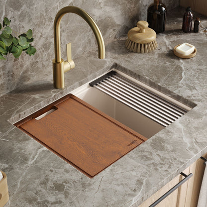 Ruvati epiRock Workstation da 25 pollici, lavello da lavanderia sottotop bianco caldo - RVG2321WB