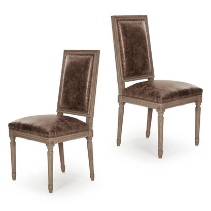 Sedia laterale imbottita in pelle marrone