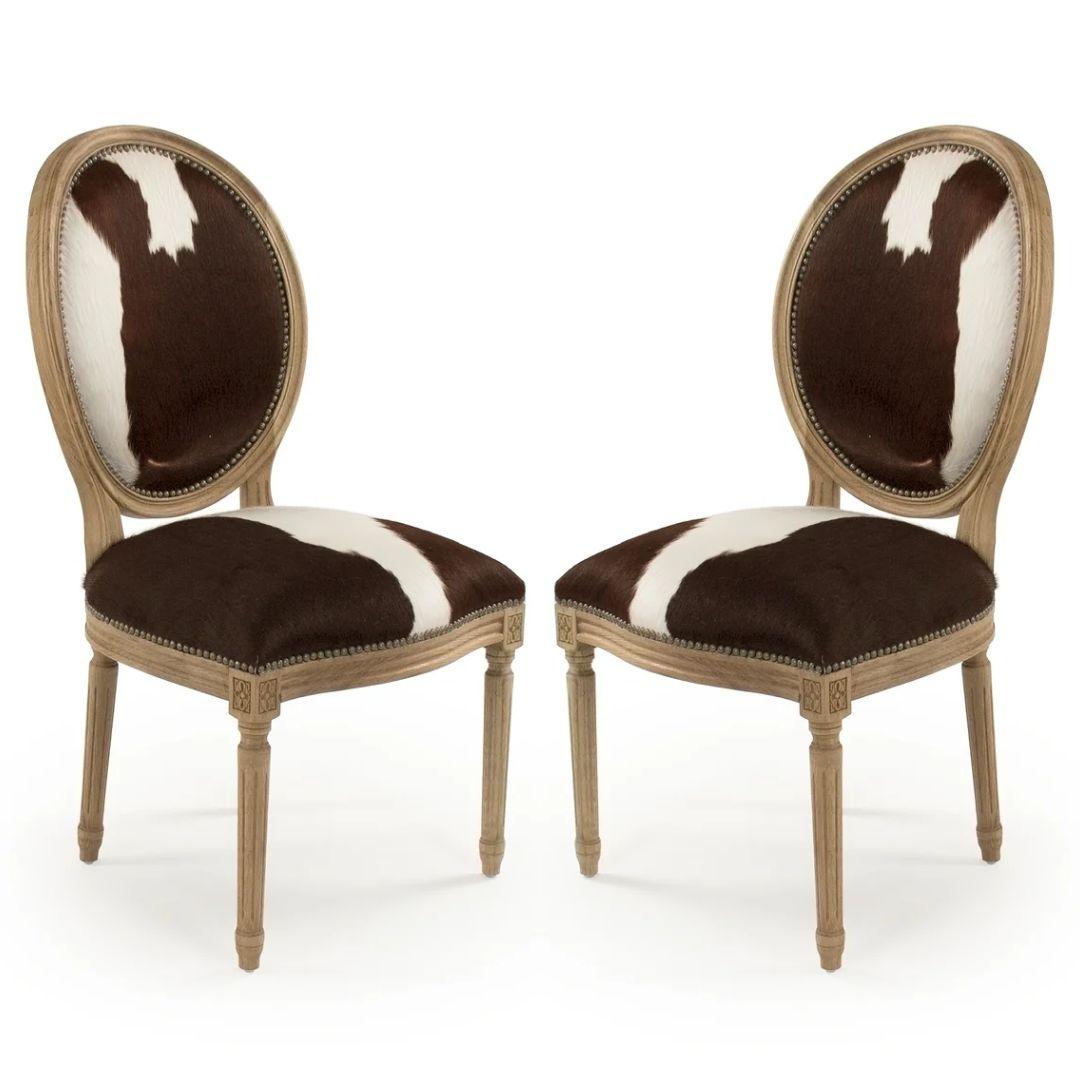 Sedie da pranzo in pelle di mucca brasiliana marrone