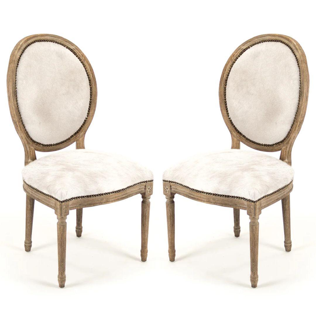 Sedie da pranzo bianche in pelle di mucca brasiliana