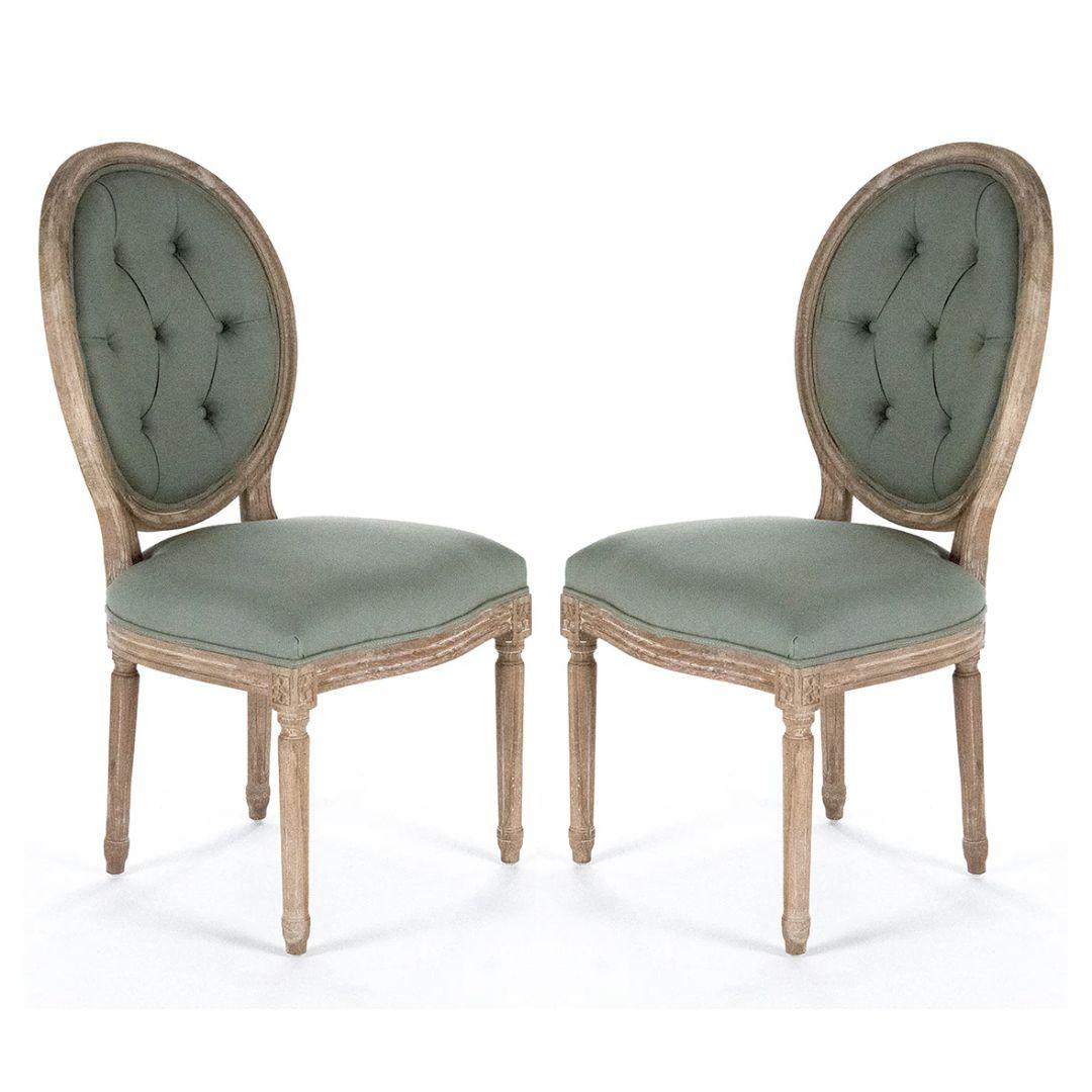 Sedie da pranzo laterali con schienale rotondo imbottito color salvia