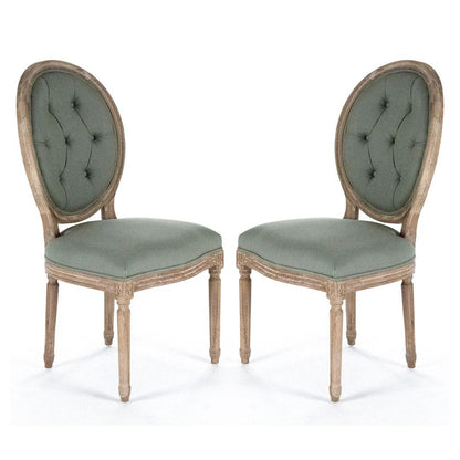 Sedie da pranzo laterali con schienale rotondo imbottito color salvia