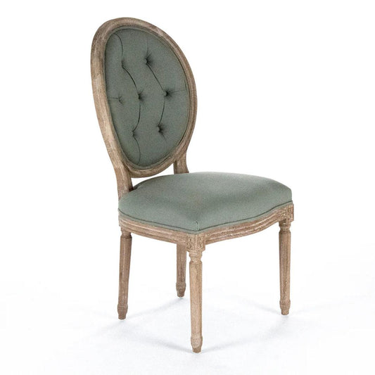 Sedie da pranzo laterali con schienale rotondo imbottito color salvia