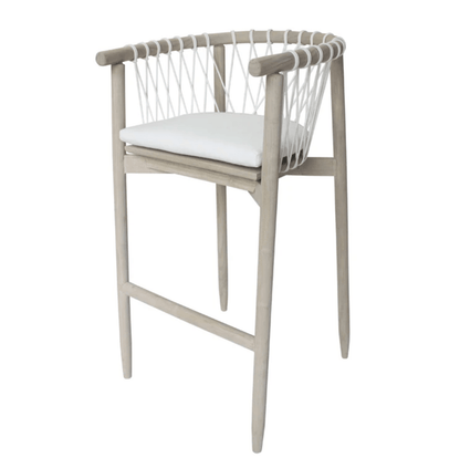 Sgabello da bar rivestito in tessuto costiero naturale