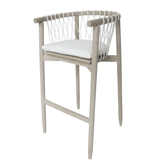 Sgabello da bar rivestito in tessuto costiero naturale