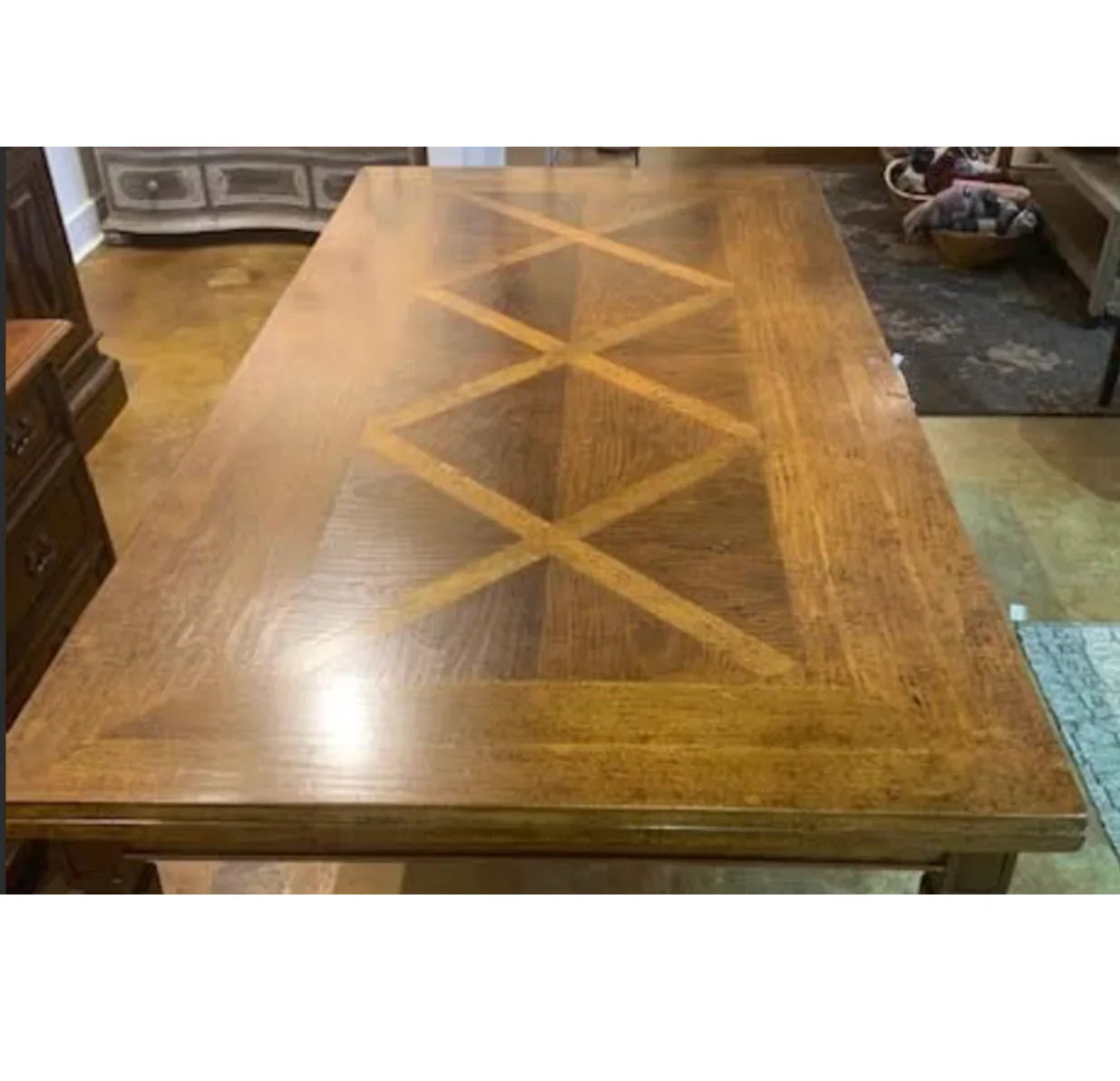 Tavolo da pranzo francese estensibile con piano in parquet