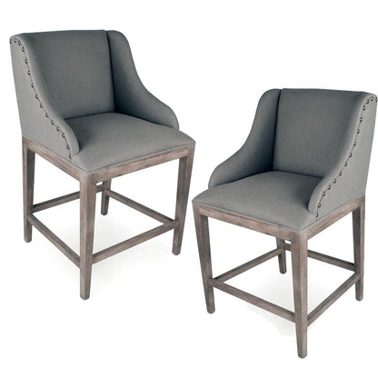 Sgabelli da bar in lino con chiodi grigi