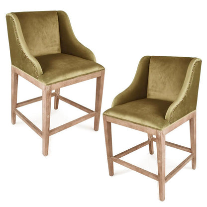 Sgabelli da bar in velluto verde con chiodi