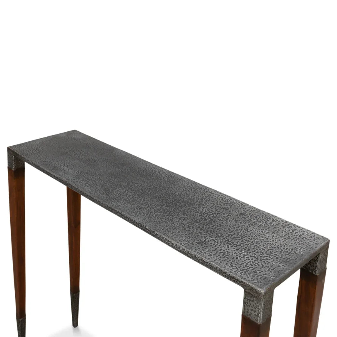 Tavolo da consolle moderno con piano in ferro antico