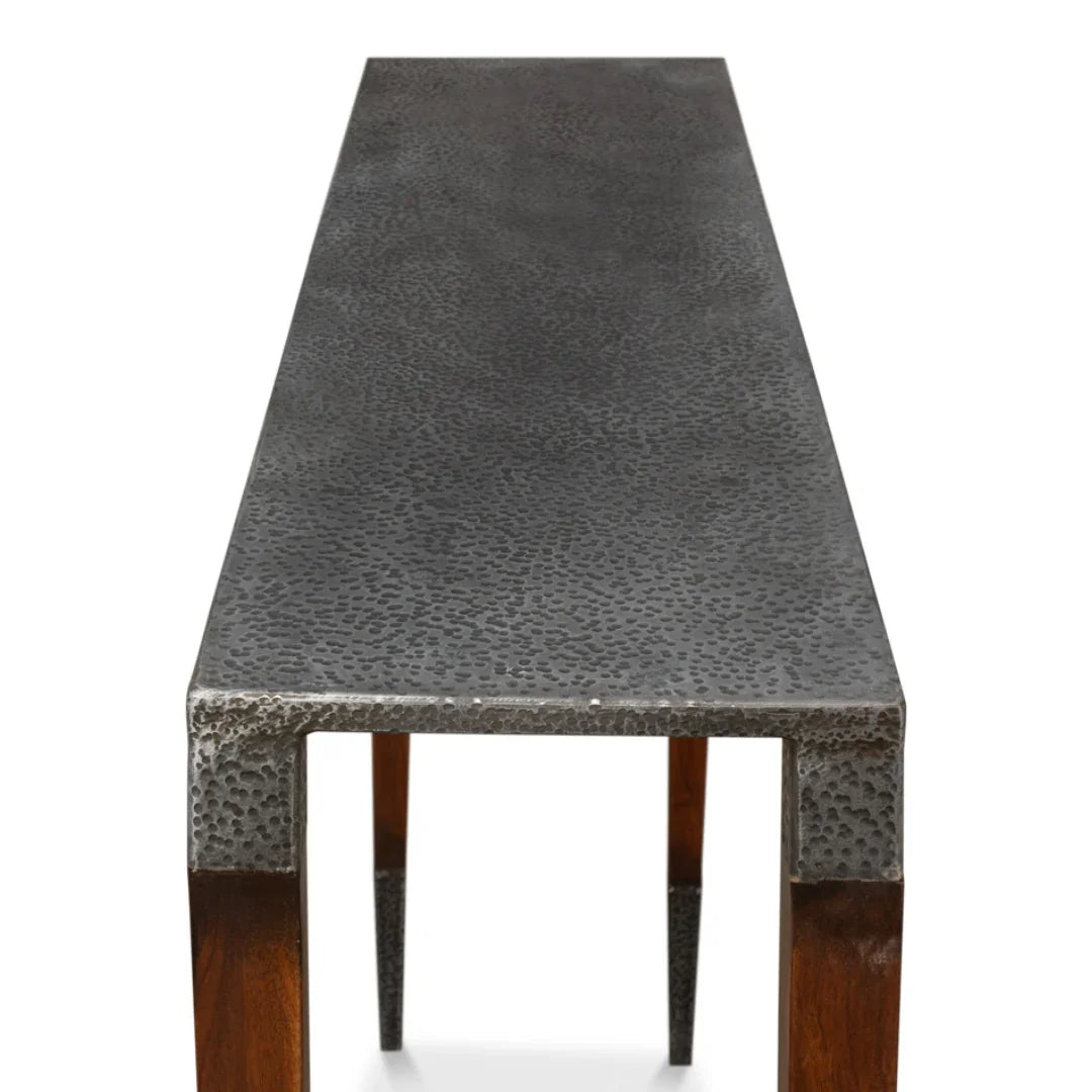 Tavolo da consolle moderno con piano in ferro antico