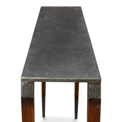 Tavolo da consolle moderno con piano in ferro antico