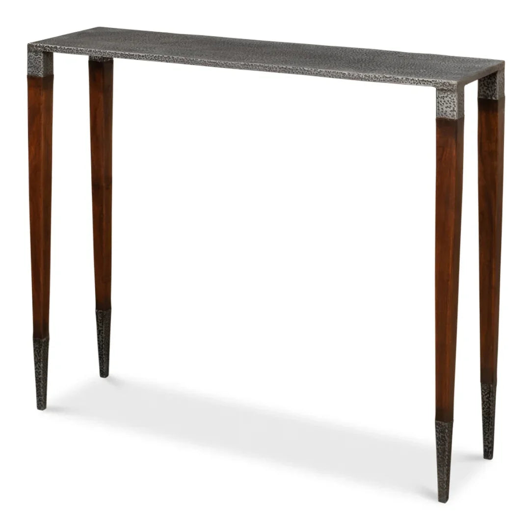 Tavolo da consolle moderno con piano in ferro antico