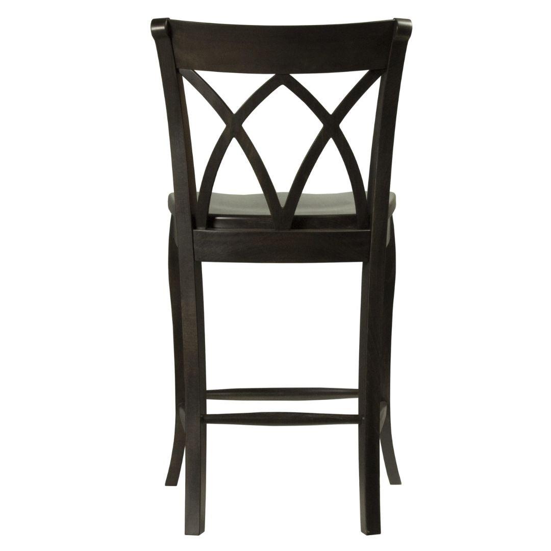 Sgabello da bar in legno massello con schienale a doppia X