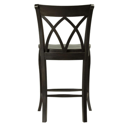 Sgabello da bar in legno massello con schienale a doppia X