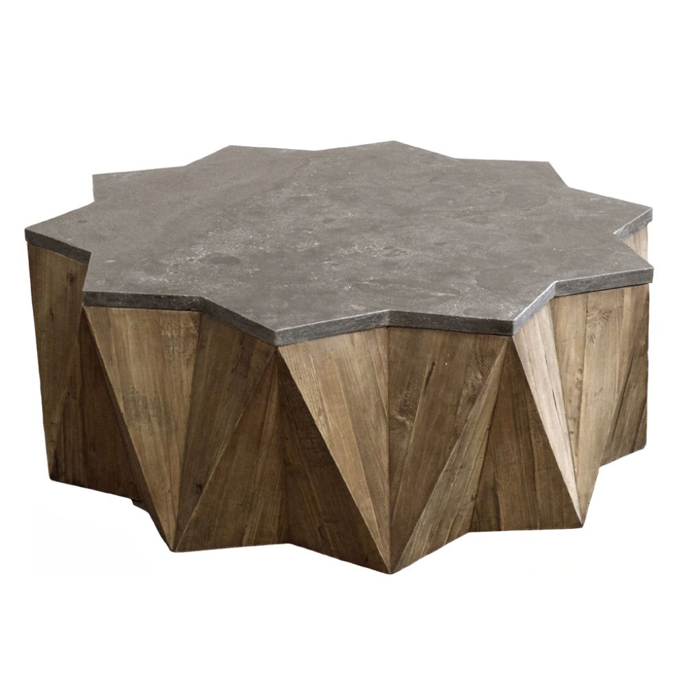 Tavolino da caffè con base a stella e piano in marmo Bluestone