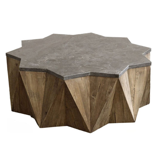 Tavolino da caffè con base a stella e piano in marmo Bluestone