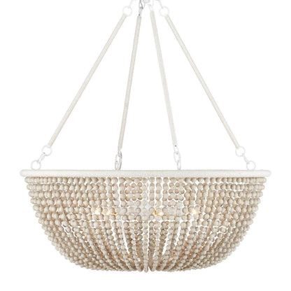 Lampadario con perline in legno bianco zucchero