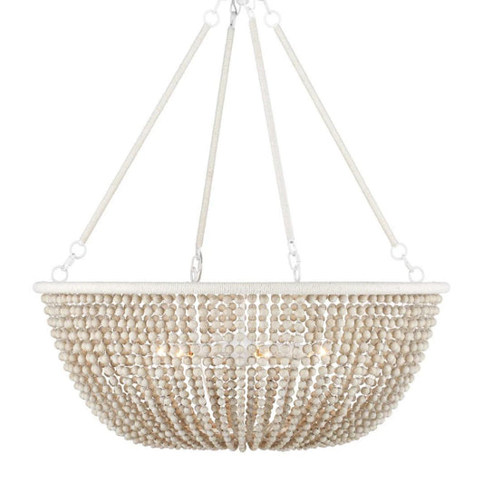 Lampadario con perline in legno bianco zucchero