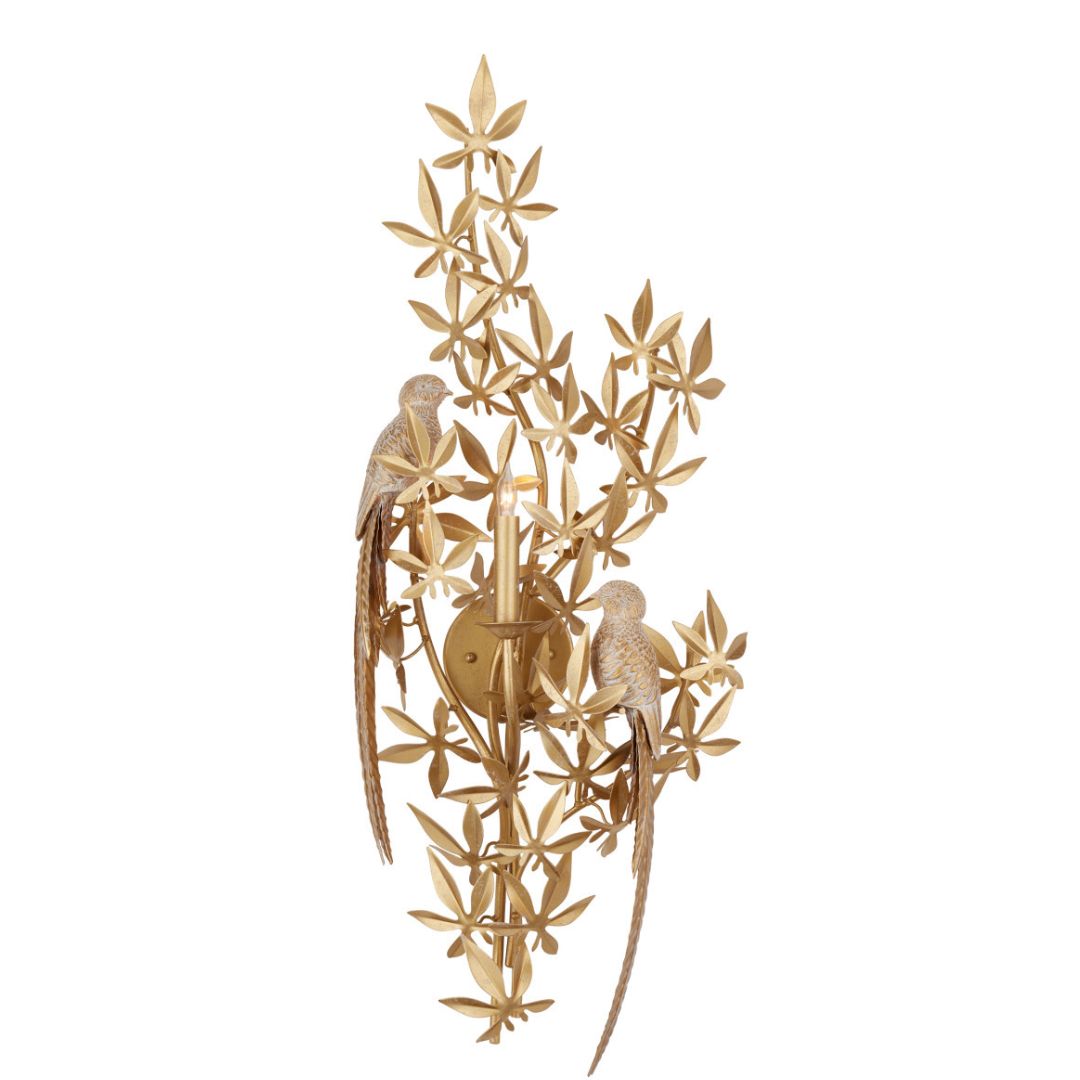 Applique con uccellini appollaiati in oro svedese