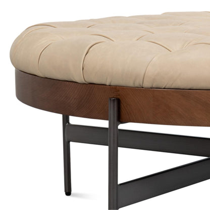 Pouf imbottito in pelle pieno fiore rustica