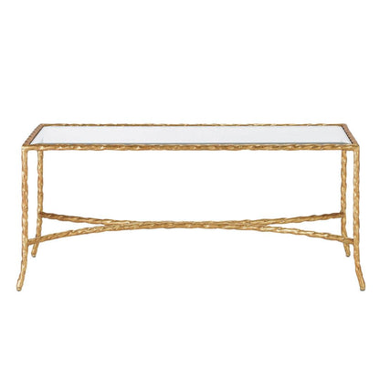 Tavolino da caffè in foglia d'oro intrecciata