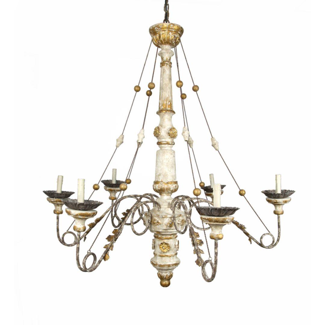 Lampadario in legno drappeggiato francese Valeria