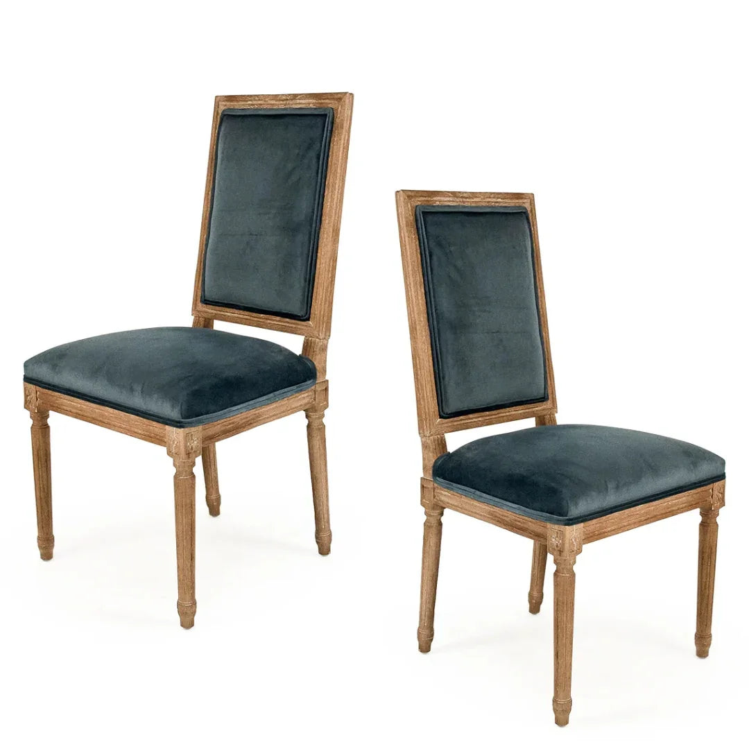 Sedia con schienale quadrato e medaglione francese color verde acqua