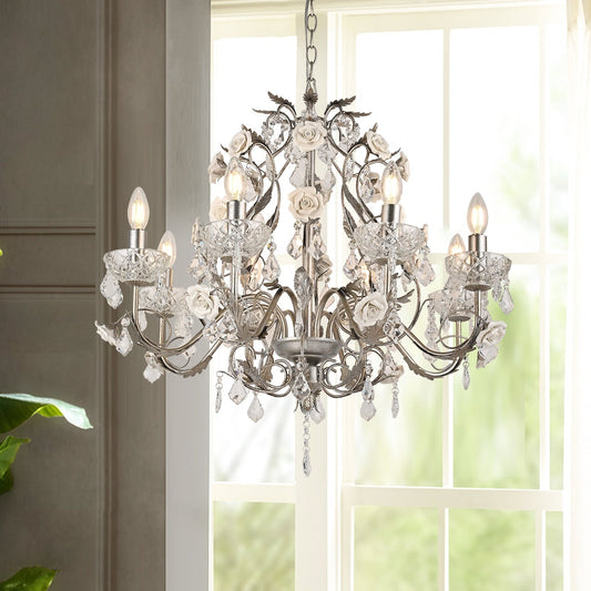Bellissimo ed elegante lampadario decorativo vintage Crystal Palace con rose