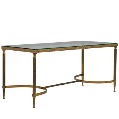 Tavolino da caffè francese d'epoca in metallo dorato e vetro, circa 1920