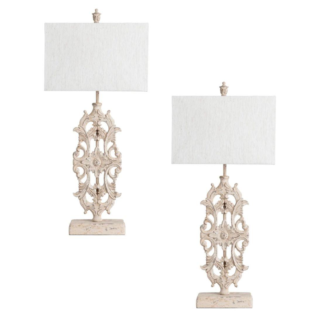 Lampada da tavolo vintage francese con pergamena in ferro - Set di 2