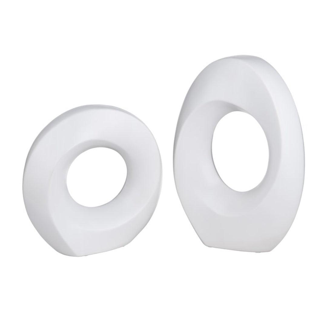 Set di due sculture astratte in ceramica bianca