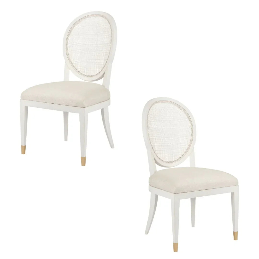 Sedia con schienale in canna bianca e punta dorata