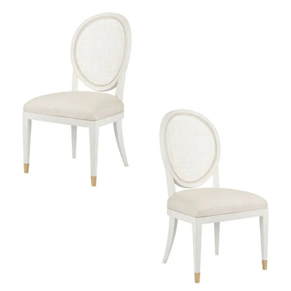 Sedia con schienale in canna bianca e punta dorata