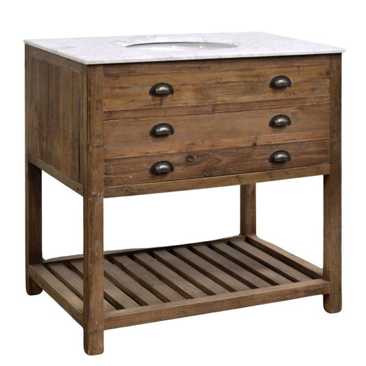 Mobiletto singolo rustico in marmo bianco e pino antico