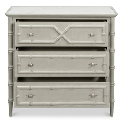 Cassettiera laterale in bambù con piano in porcellana bianca