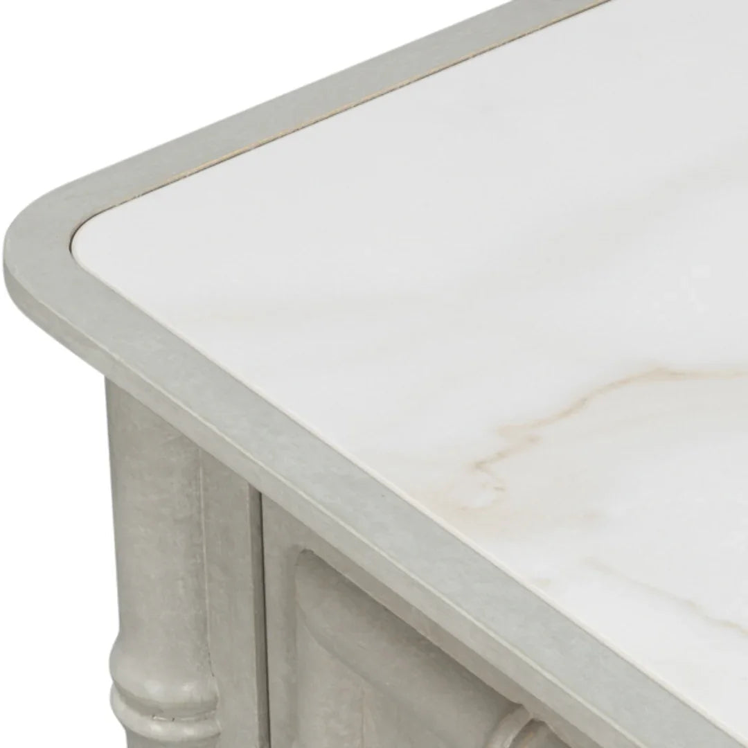 Cassettiera laterale in bambù con piano in porcellana bianca