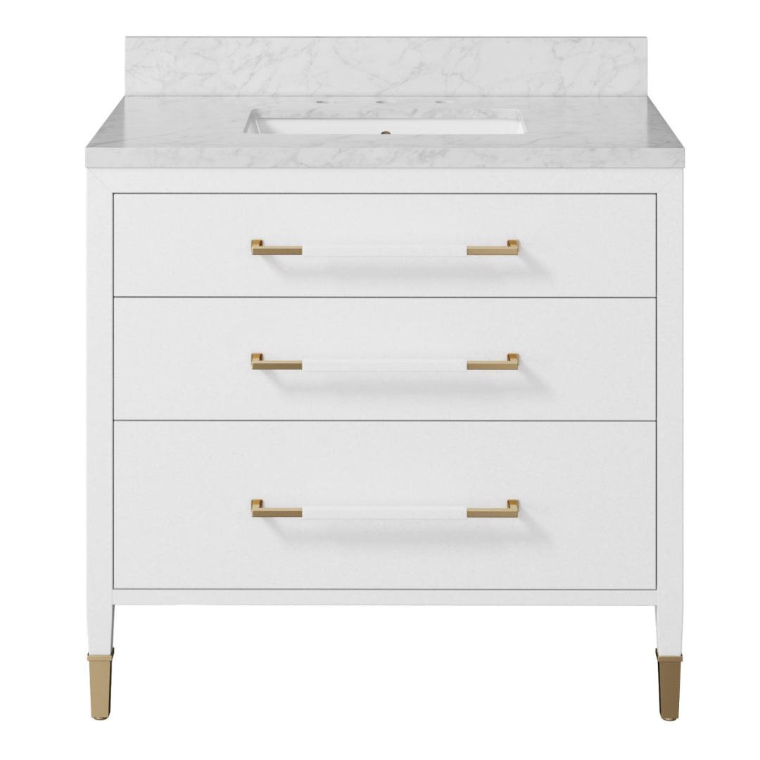 Mobiletto bianco contemporaneo con maniglie in ottone