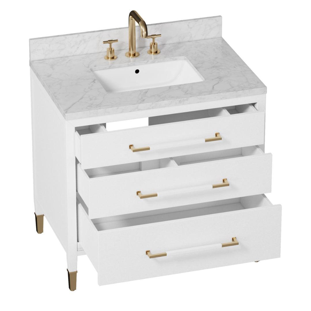 Mobiletto bianco contemporaneo con maniglie in ottone