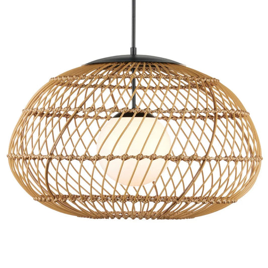 Lampada a sospensione da esterno a forma di turbina in vimini