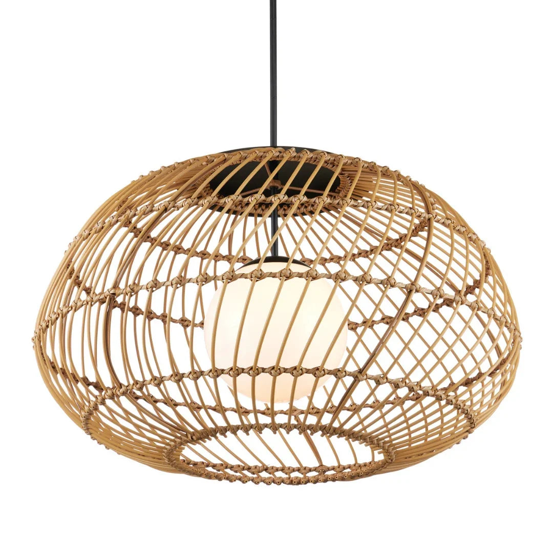 Lampada a sospensione da esterno a forma di turbina in vimini