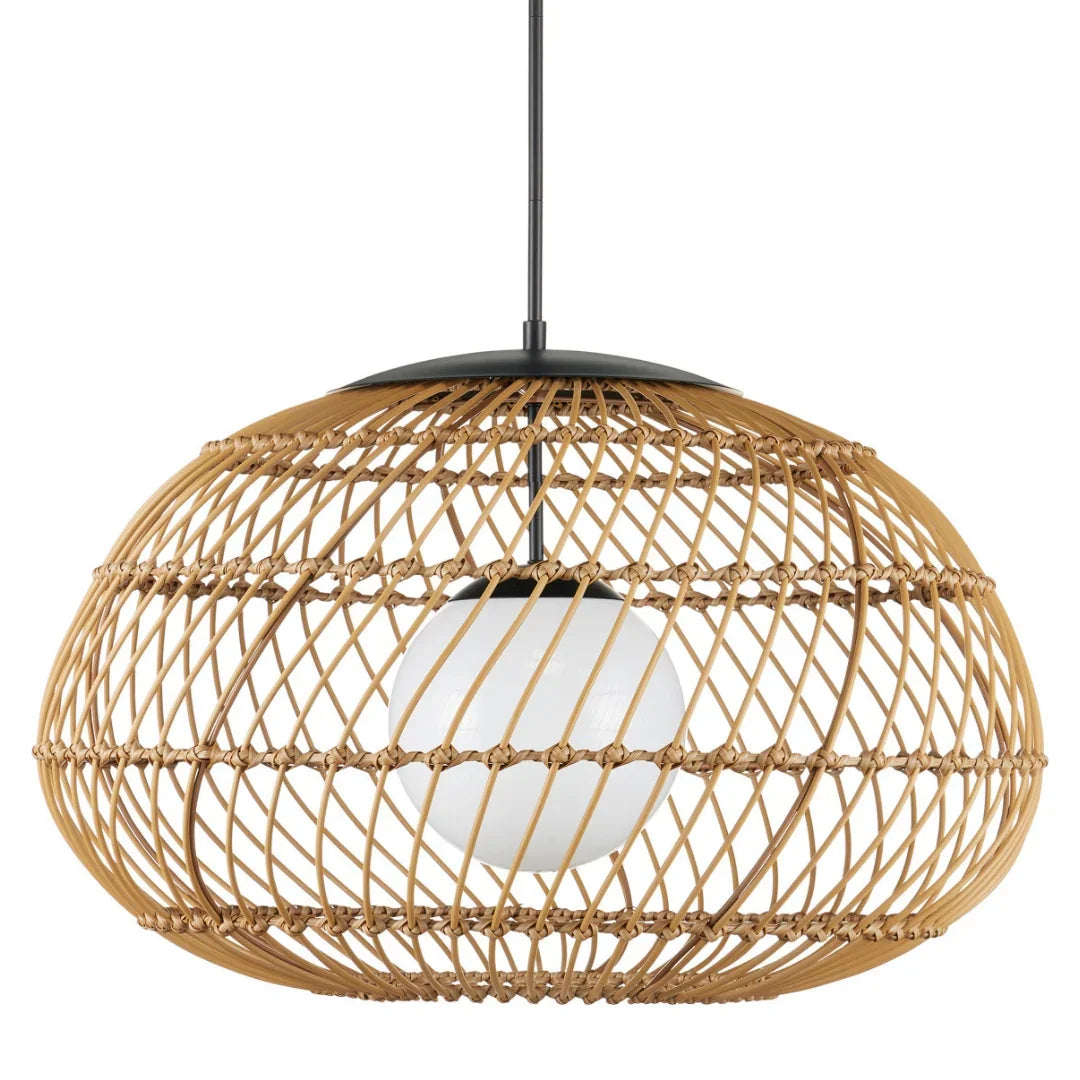 Lampada a sospensione da esterno a forma di turbina in vimini