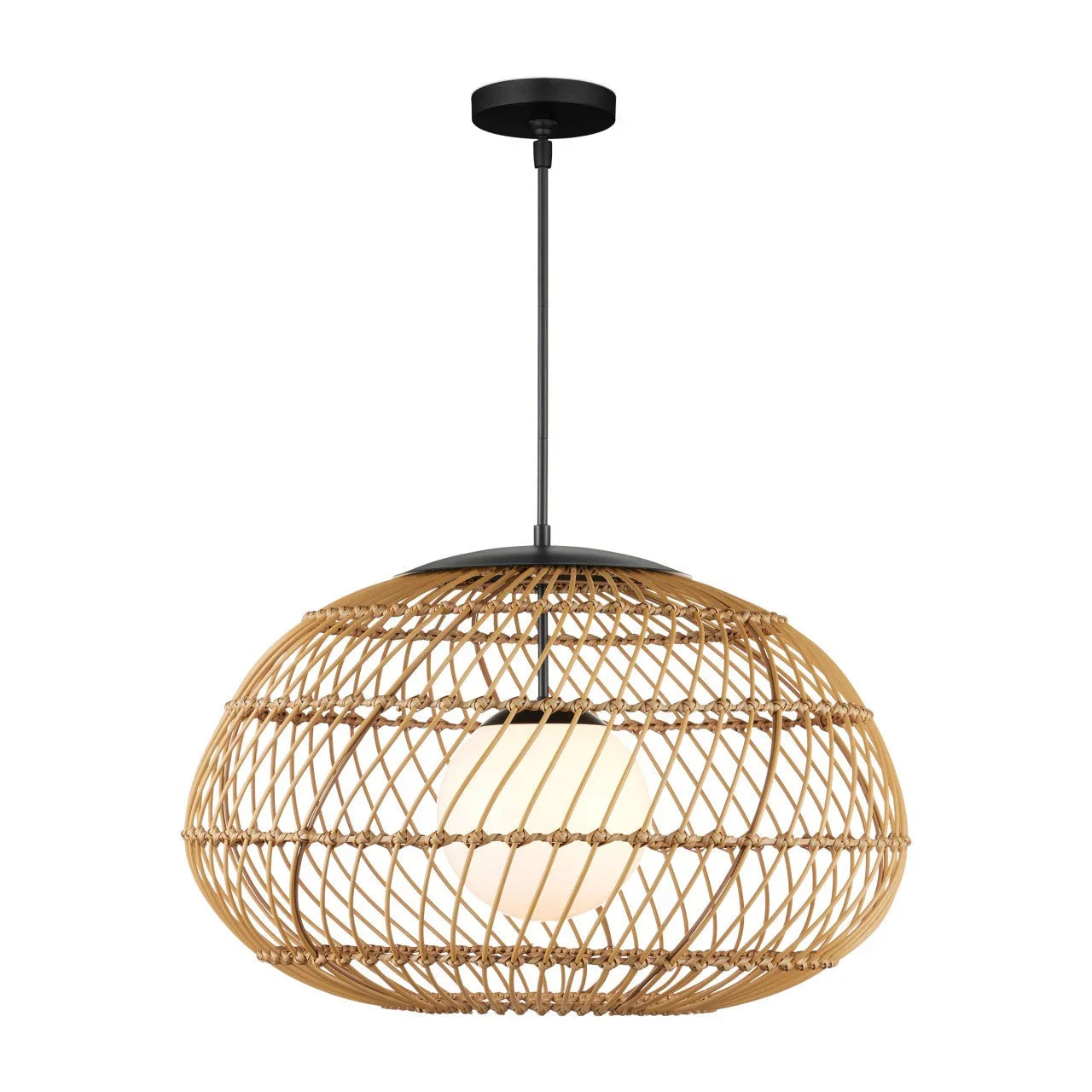 Lampada a sospensione da esterno a forma di turbina in vimini