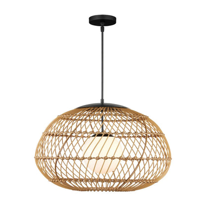 Lampada a sospensione da esterno a forma di turbina in vimini