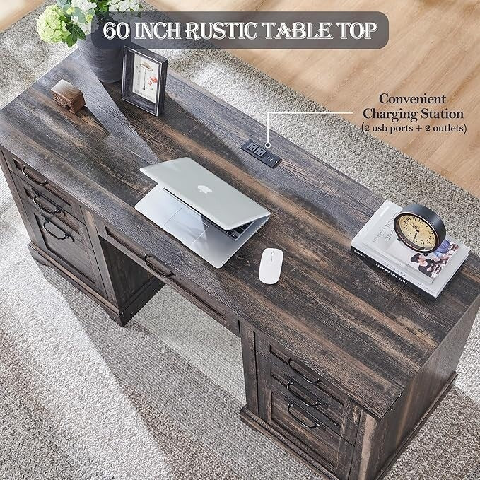Scrivania direzionale da fattoria da 60 pollici, scrivania in legno per ufficio domestico, scrivania per computer