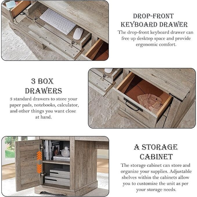 Scrivania direzionale da fattoria da 60 pollici, scrivania in legno per ufficio domestico, scrivania per computer