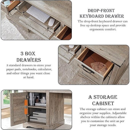 Scrivania direzionale da fattoria da 60 pollici, scrivania in legno per ufficio domestico, scrivania per computer